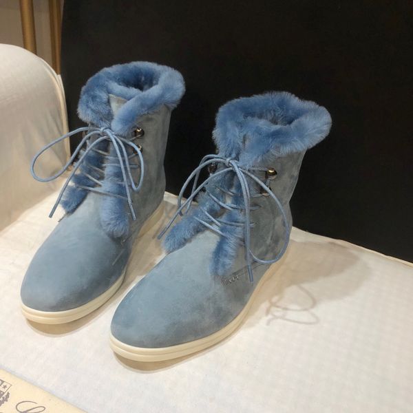 Pareja botas planas de lana de tubo medio para hombre, cálidas y cómodas, salvajes, de gran tamaño, Lok Fu, botines para nieve, diseñadores de lujo, botines para mujer, calzado de fábrica
