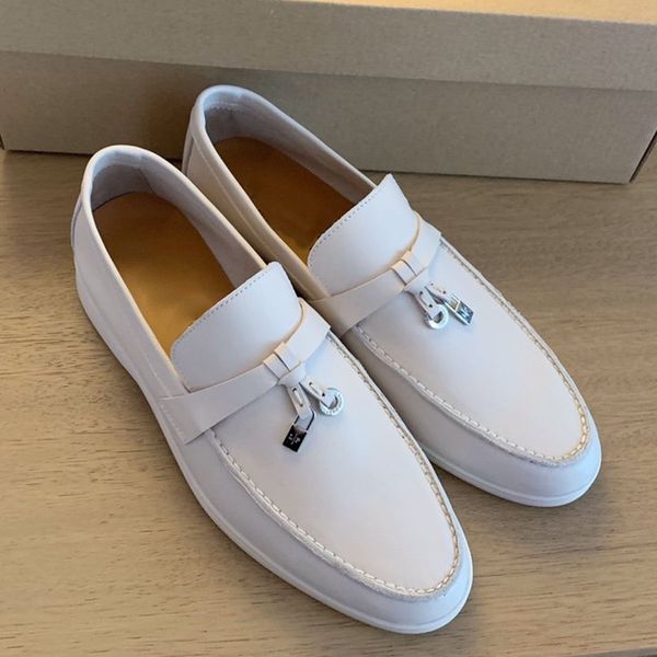 Loro * Piana Mocasines Parejas planas Caminar Tacones planos Encantos de verano Mocasines Unisex Diseñadores de lujo Cuero genuino Resbalón casual en Zapatos de vestir Calzado de fábrica