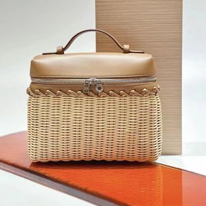 Loro * piana Lunch Box Bambou Tissé L19 LP Femmes Sac L21 Sacs De Luxe Designer Maquillage Sacs À Main Véritable Autruche En Cuir Tricot Toile Stranded Sac À Main Grand Fourre-Tout