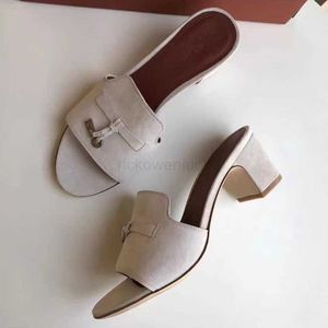 Loro Piana New LP Wearing Lazy Man Full Leather Half Trailer Leather Mid Heel Shoes Hanger French Flat Heel Sandals for Women Loro Piana Shoes