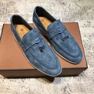 Loro zomer charmes verfraaiing walk suède loafers schoenen echt lederen casual slip op flats voor vrouwelijke luxe ontwerpers platte kleding schoen fabrieksschoenen