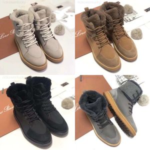 Loro * Piana Wool Winter pian shoes 2022 Snow * New LP Boots Botas cortas de cuero genuino para mujer con zapatos de felpa y algodón engrosado Zapatos de mujer