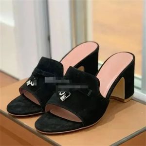 Loro Pianaa Loro Piano Lp Toe Sandals Chaussures en cuir Open Summer Casual High Heels For Women Designers Footwear