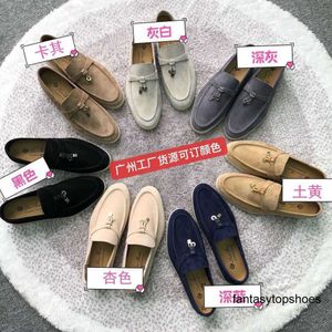 Loro Pianaa Piano Slip-on Original Slip Lazy Flat Womens Shoes Chaussures Lp Deer Leather Cashmere Tassel English Style