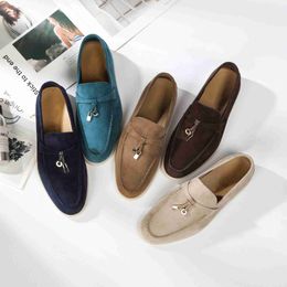Loro Pianaa Slip-On Lp Piano Chaussures Softs Single Soued Shoe White Soupmed Slip English Style Flat Bottom Pildons Femmes Chaussures décontractées en cuir Chaussures