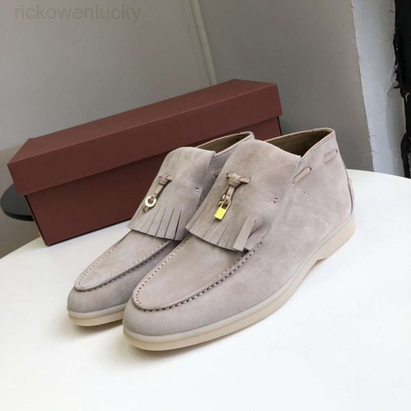 loro pianas shoes LP Nuevas botas cortas con hebilla y cierre de borlas altas, zapatos Lefu con punta redonda de un solo paso, zapatos de cuero genuino con punta redonda para mujer