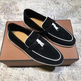 loro piano casual jurk beste kwaliteit loafers verfraaide desginer schoenen lp sneaker walk flats zachte koe suede lederen loro p outdoor wandeling lage top slip op kwastjes laag