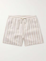 Loro Piano Design Short italien décontracté pour homme, pantalon court blanc rayé en lin avec cordon de serrage, vêtements de plage