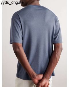 Loro Piano Designer Shirt Men T Mens Blue Philion Cashmere Mezcla de seda Camiseta Manga corta Tops Camisetas QAXQ