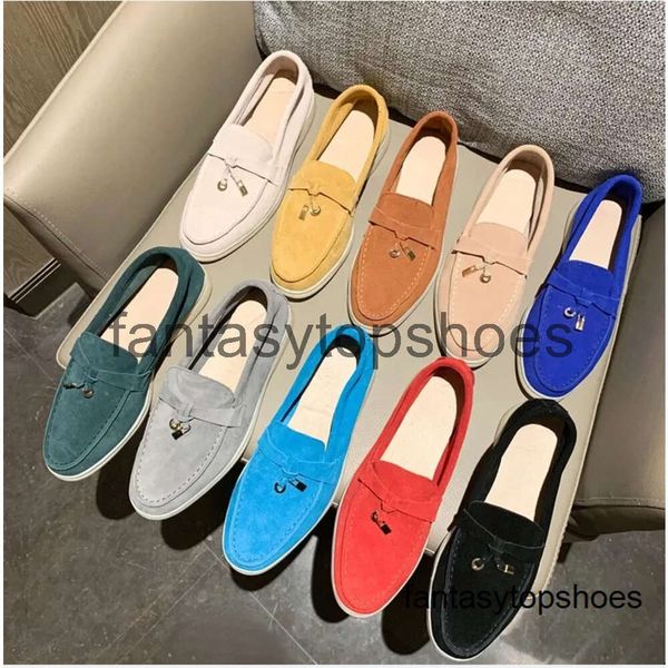 Loro Piano LP Mandons Charms Summer Walk Shoes Casual Chaussures Femmes Décor mental Chic Designer Flats de luxe Slip on Sole Sole Boucle plate JXAS