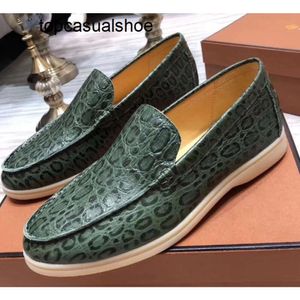 Loro Piano LP Lorospianasl schoenen Lederen Walk Heren Echte luxe ontwerper Luipaard Print Flats Driving Dress Shoe Mocassins Big Size 45 46