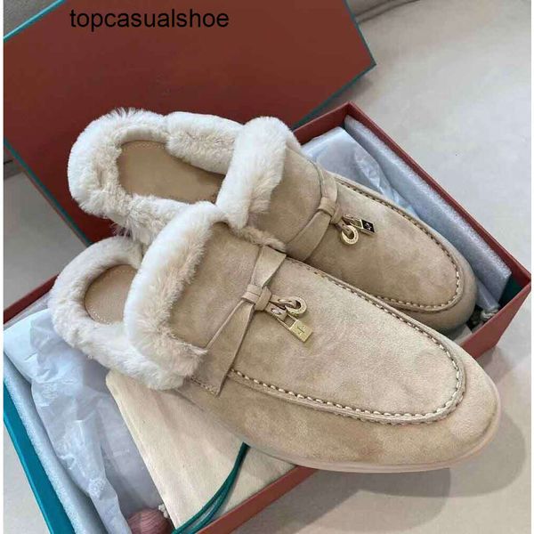 Loro Piano LP Lorospianasl Summer Top-Quality Warmth Comfort Mood Chaussures Light Charmes Walk Suede en cuir Slipper Mandis Walking Silde Flats EU35-46