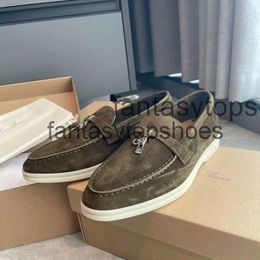 Loro Piano LP Suede Gentleman Heren Sneakers Schoenen Summer Charms Schoenen Walk Loafers Lage Top zachte koeien Leer luxe Oxfords Flat slip op rubberen zool mocc