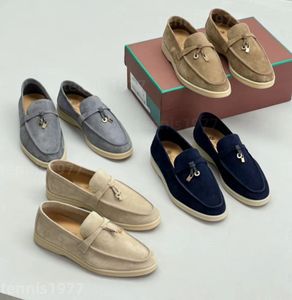 Loro piano schoenen zomerwandeling charmes suède loafers pianaa mocasins abrikoos echte lederen mannen casual slip op flats dames luxe ontwerpers platte kleding schoenen fabriek