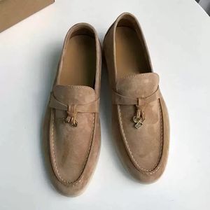 Loro piano zomer designer schoenen beste kwaliteit charmes top verfraaide walk suède loafers paar echte heren dames lederen casual slip op flats voor mannen dames flat box