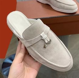 Loro Piano Summer de haute qualité Pianas Pianas Couples Chaussures Marchs Charmes en daim embelli les moccasins en cuir authentique Slip décontracté sur les appartements Men de luxe Dres