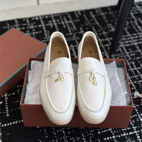 Loro Piano Summer Walk Woman Heel Flat Choal Shoe Man Tasman Loafers Luxury Suled Diseñador Moccasin Slip Slip al aire libre zapato de zapatillas de cuero