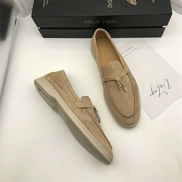 Loropiana Desiner Shoes Online Primavera Verano Nuevo Lp Lefu Shoes Mujer Slackers de cuero suave Pedal Grueso Plano Cómodo Single ShoesM47Q