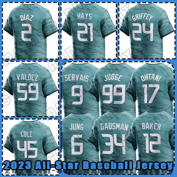 99 Aaron Judge 2023 Camisetas de béisbol 17 Shohei Ohtani 2 Yandy Diaz Kevin Gausman 45 Gerrit Cole All-Star Dusty Baker Framber Valdez Corey Seager Josh Jung Austin Hays