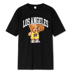 Los Angeles 23 Basketball Teddy Bear Cartoons mignons Tops mâles imprimés t-shirts en coton t-shirt Hip Hop Tee T-shirts 240522