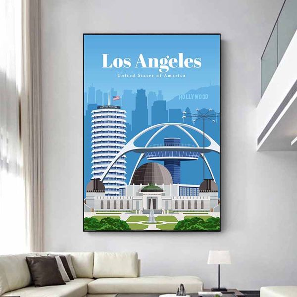 Los Angeles Cityscape Touriste Attractions Affiches Impressions USA Capitol Records Building Landscape Canvas Painting Wall Art Deccor