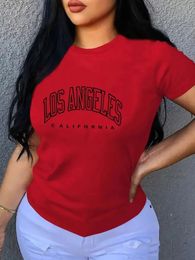Camiseta de la tripulación impresa de la letra de Los Ángeles Camiseta Camiseta de manga corta de manga corta Camisetas de verano Tops Ropa para mujer 240424