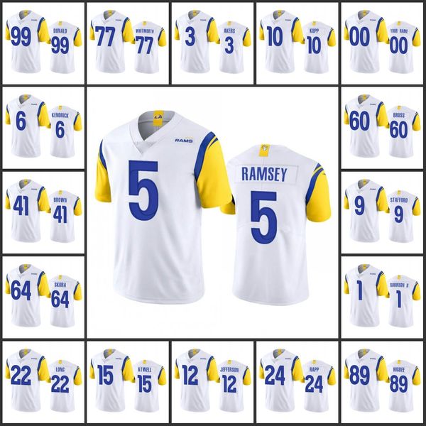 Los Angeles''Rams''Men 24 Taylor Rapp 10 Cooper Kupp 99 Aaron Donald 5 Alen Ramsey Mujeres Jóvenes Blanco Personalizado Vapor Limited Jersey