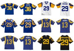 Los Angeles''Rams''Cosido camiseta de fútbol 28 Marshall Faulk 29 Eric Dickerson 13 Kurt Warner Mitchell y Ness hombres camisetas S-3XL