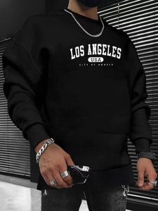 Los Angeles USA blanc mot impression hommes sweats en vrac automne sweats à capuche AllMatch mode homme col rond hommes Streetwear 240202