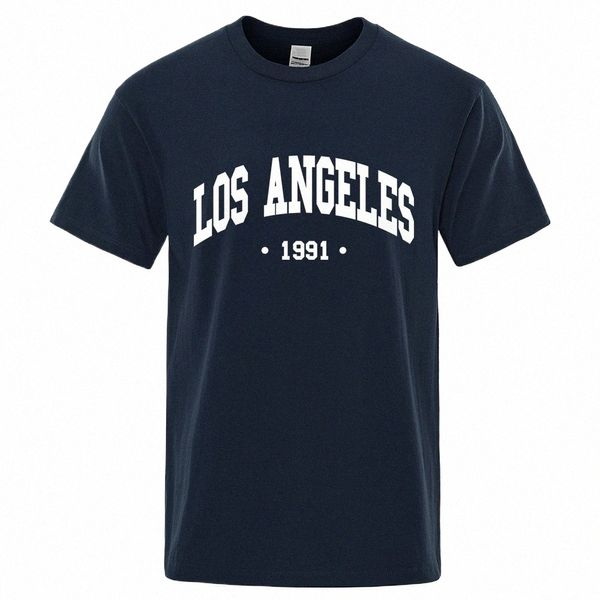 Los Ángeles 1991 EE.UU. Ciudad Carta Imprimir Ropa Hombres Oversize Transpirable Camiseta Verano Sudor Camiseta de lujo Cott Goth Camiseta x8vI #