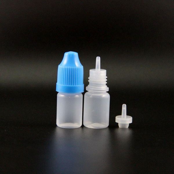 Lote de 100 Uds. Frascos cuentagotas de plástico de 3 ML con tapas seguras a prueba de niños puntas de vapor exprimible para e Cig con pezón largo Kbixa