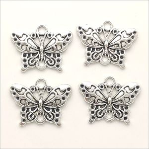 Lote 100 piezas Conector de mariposa colgantes de plata antigua joyería DIY para collar pulsera pendientes estilo retro 20 * 25 mm DH0640