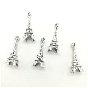 Lot 100pcs Mini Tour Eiffel Tibétain Argent Charmes Pendentifs pour la fabrication de bijoux Boucle D'oreille Collier Bracelet Porte-clés accessoires 22 * 8mm DH0075