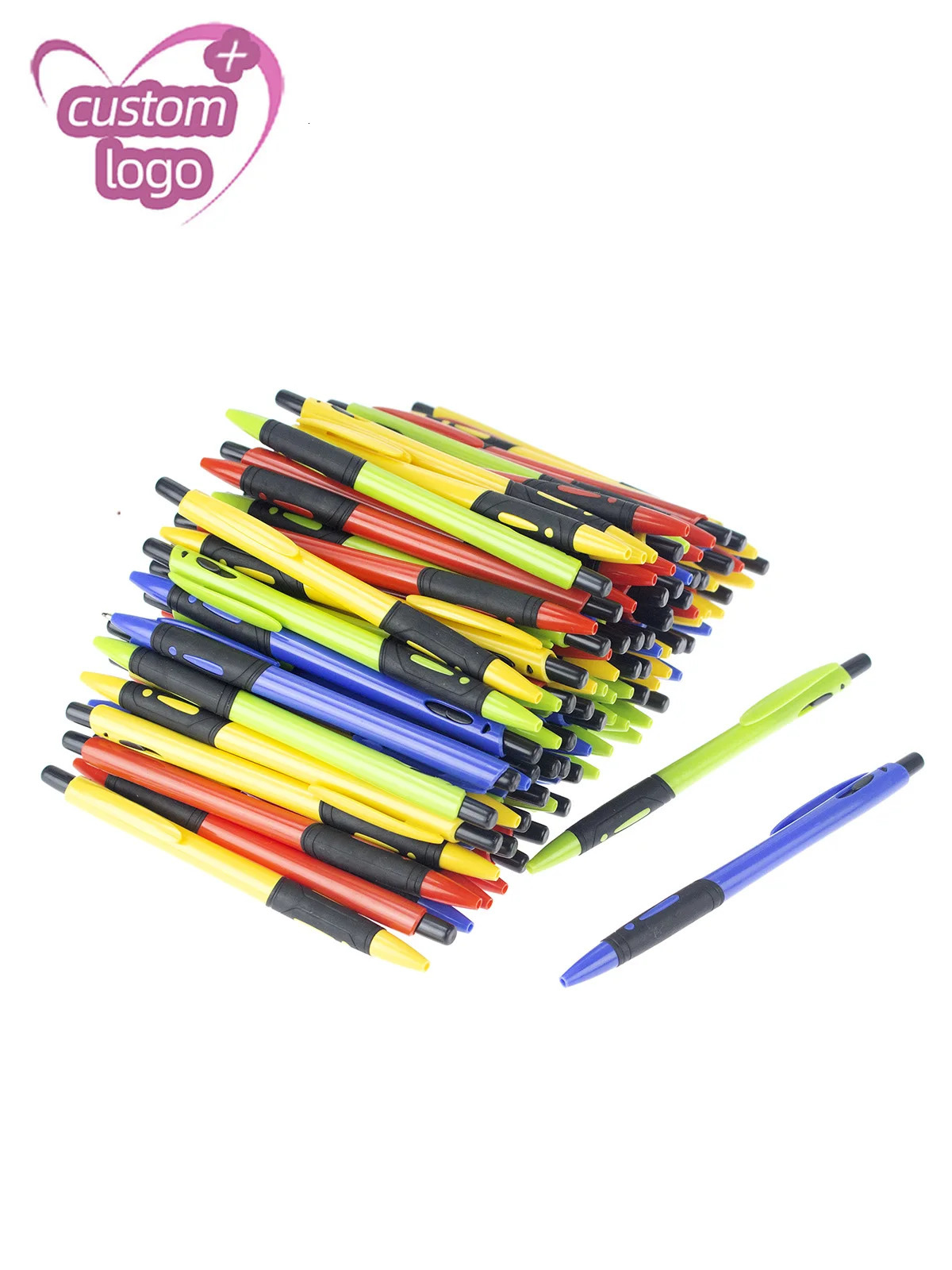 Lote 100 peças de canetas esferográficas de plástico retráteis personalizadas, caneta esferográfica personalizada para presente, brinde promocional personalizado 240307