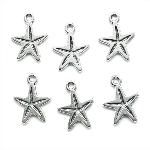 Lote 100 unids Estrella de mar estrella de mar Colgantes de plata antigua para la fabricación de joyas Pulsera Collar Pendientes 13 * 18 mm DH0850