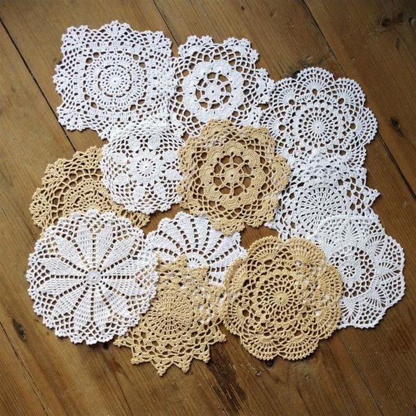 Lot de 12 par motif, 1 pièce, jolie fleur heureuse, motif Crochet, napperons ronds, diamètre 6-7-8-9, fait à la main, tab225r