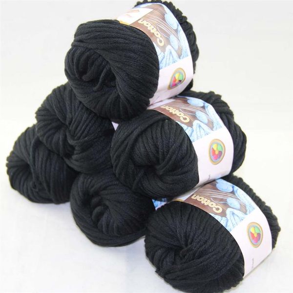 LOT de 6 boules de fil à tricoter 100% coton peigné spécial épais de 50g, noir 2215259W
