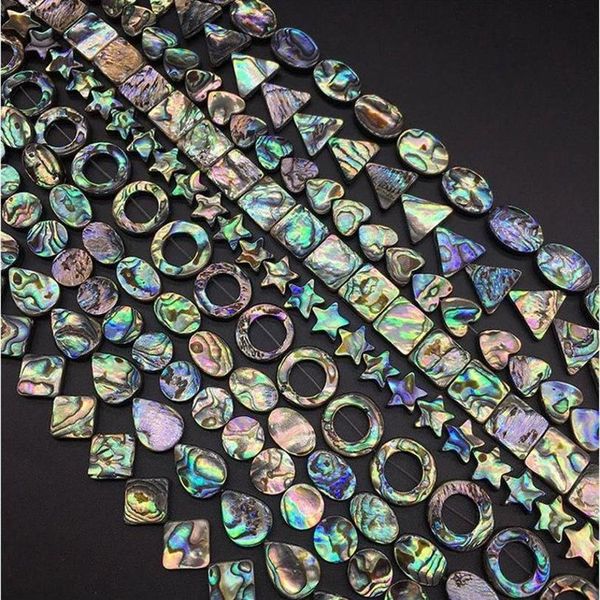 Lote Rainbow Paua Abalone Shell Coin Oval Square Drop Heart Rectangle Triangle Triangle Oval Donut Star Beads Jewelry Makin318z