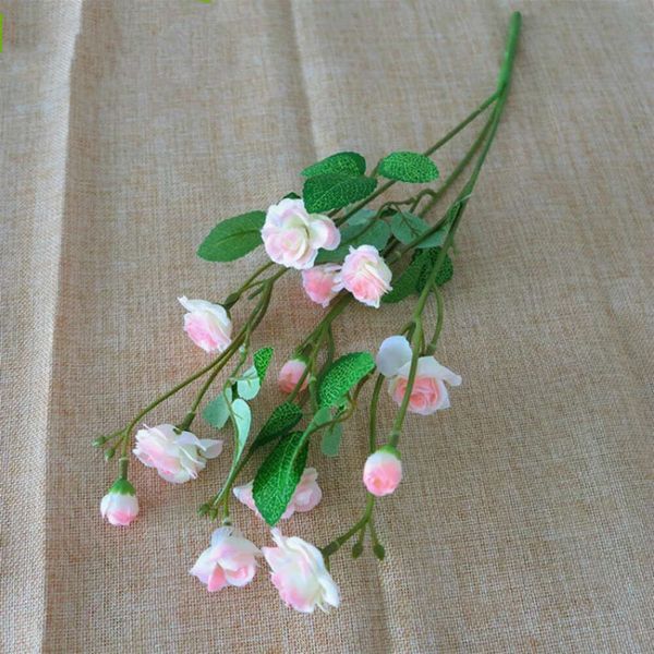 /Lot Roses petite Simulation 5 pièces de fleurs artificielles Bouquet soie travaux de mariage décoré faux mur de fleurs