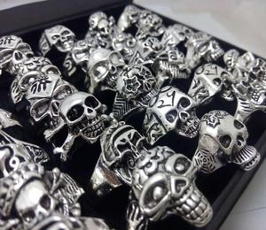Lots 100pcs Men Bulk Skull Rings New Gothic Biker Punk Cool Whole Fashion Jewelry Lot9152639