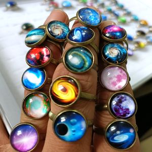Groothandel 36 stks Brozen Messing Ring Starry Sky Moon Style Dark Night Finger Rings Sieraden