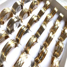 Lots 50pcs Silver Gold Band 8 mm mélange en acier inoxydable Anneau de mariage Qualité Men Femme Femme Ring de bijoux entier 2273