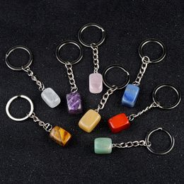Lotes rectángulo Cúbico Natural Crytal Stone Keychain