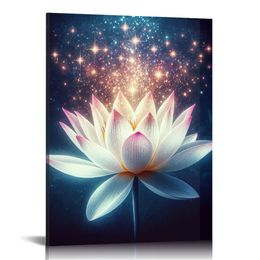 Lotus Flower Canvas Imprimez des images d'art mural pour décoration murale moderne Pites de méditation spirituelle Impressions sur toile décor mural pour la salle de yoga encadrée