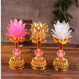 Lumières de fleur de Lotus Lampe lumineuse de Bouddha LED Lampes de table colorées 52 chansons bouddhistes Machine à musique de Bouddha Changement de couleur Temple Light303U