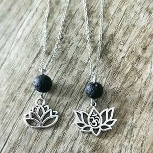 Collier fleur de Lotus en pierre de lave noire, perles de roche volcanique, bricolage, aromathérapie, diffuseur d'huile essentielle, colliers, bijoux pour femmes