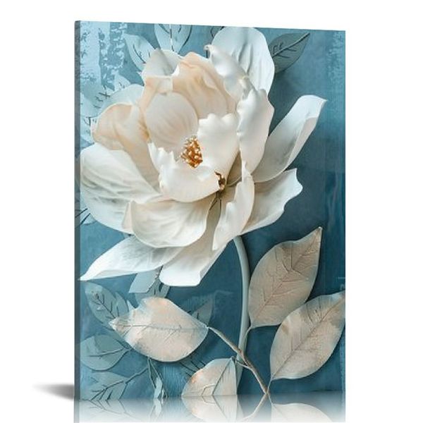 Décor mural de fleur de lotus bleu et blanc toile fleur peinture florale photo fleur bleue photo pour le bureau de la chambre