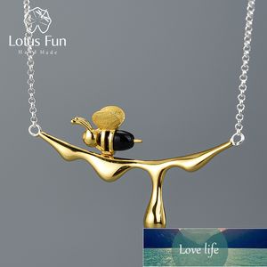 Lotus fun 18k gouden bij en druipen honing hanger ketting echte 925 sterling zilveren handgemaakte ontwerper fijne sieraden voor vrouwen fabriek prijs expert ontwerpkwaliteit