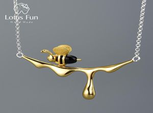 Bee Gold Lotus Fun 18K et collier de pendentif miel dégoulinant Real 925 Silver Silver Handmade Designer Fine Bijoux pour les femmes Y20086546878