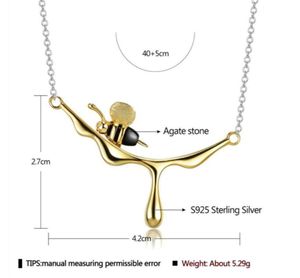 Lotus Fun – collier avec pendentif abeille et miel dégoulinant en or 18 carats, en argent Sterling 925 véritable, bijoux fins de créateur faits à la main pour femmes275O5813683